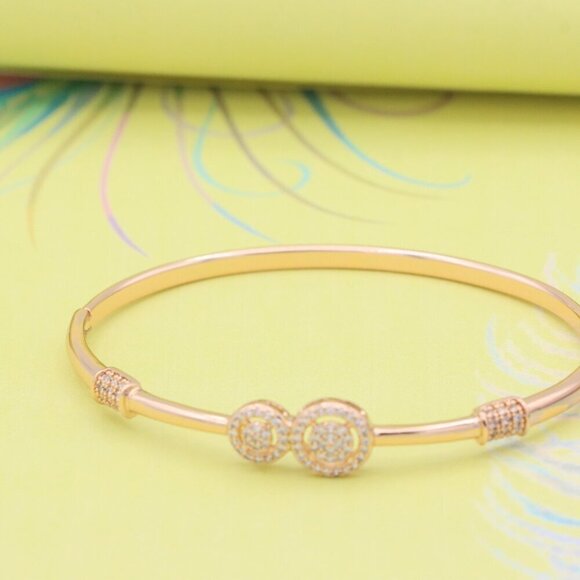 Dual Circle Design Rose Gold Bangle with Sparkling Accents, XPBL0430 - Picture 2 of 10